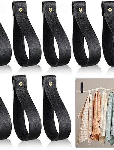  8 ganchos de pared de cuero artificial de 1 x 4,7 pulgadas, correa para colgar en la pared, bucle para colgar perchas de correa de cuero para baño, cocina, dormitorio, toallero, suministros