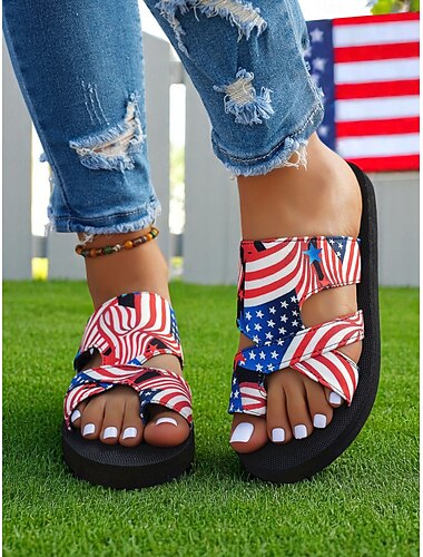  Damskor med Flyknit-motiv i färgen Fourth of July och färgglada regnbågsfärgade snören – andningsbara löparskor med stjärnor och ränder för självständighetsdagen och vardagssportstil