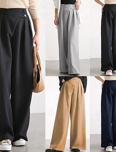  Mulheres Calças inspiradas em linho Calças de linho de algodão Calças Moda Roupa de rua Comprimento total Natural Tecido Cintura elástica Fivela Exterior Confortável Férias Feriado Final de semana