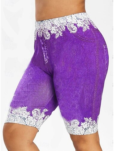  Damen Leggings Shorts 3D Druck Chinos Urlaub Vintage Mode Knie Länge Hohe Taille Blumen Drucken Bequem Weich Komfortabel Dehnbar Outdoor Straße Schwarz Rot Marineblau Lila Sommer Slim Fit