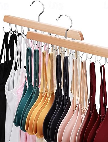  2er-Pack BH-Aufhänger für den Schrank-Organizer, hochwertige Tanktop-Aufhänger aus Holz mit 40 klappbaren Haken, 360° drehbares Design, platzsparende Aufbewahrung für Tanktops, BHs, Schals und mehr
