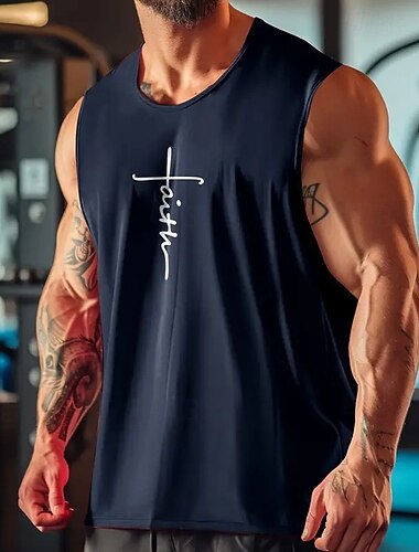  Herre Singleter Vest topp Underskjorte Ermeløs skjorte Ermeløs Crew-hals Sommer Bokstaver Mote Designer Grunnleggende Klassisk Feriereise Gate Ut på byen Svart Hvit Gul Topp T-skjorte for menn