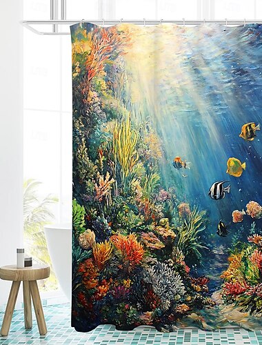  Douchegordijn met haken waterdicht voor badkamer machinewasbaar douchegordijn badkamer decor set polyester 12-pack plastic haken oceaan dier schildpad