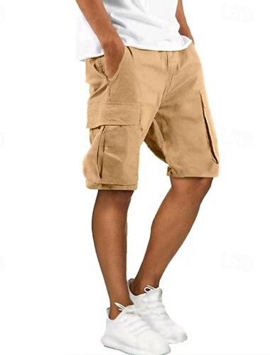  Homme Shorts cargo Shorts Shorts d'été Cordon de serrage Taille Élastique Multi-poches Uni Confort Portable Longueur Genou Extérieur Sport Quotidien Mode Occasionnel Noir Vert Véronèse
