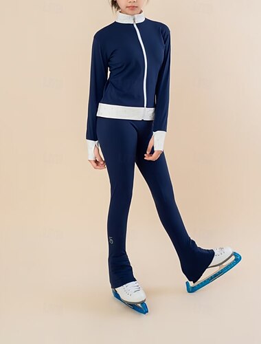  konståkningsjacka fleecejacka konståkningsbyxor dam flickor skridskoåkningsjacka tights topp svart röd lapptäcke tumhål spandex stretchig träning övning