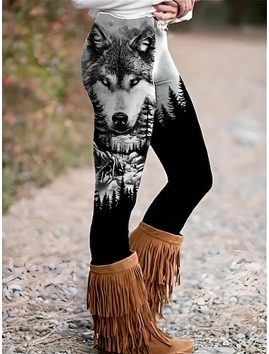  Dames Leggings Vakantie Vintage Modieus Volledige lengte Hoge taille Grafisch dier Hond Opdrukken Ademend Zacht Micro-elastisch Buiten Vakantie Straat Zwart Zomer Lente Strak