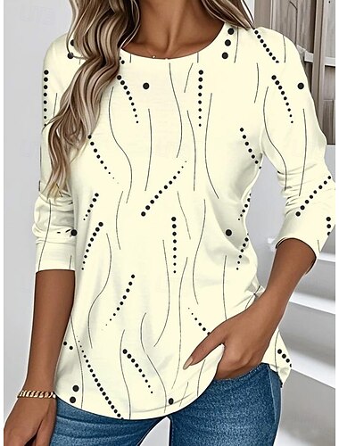  Dames T-shirt Grafisch Geometrisch Elegant Vintage Stijlvol Lange mouw Strakke ronde hals Normale tops Dagelijks Afdrukken Geel Blozend Roze blauw Zomer Lente