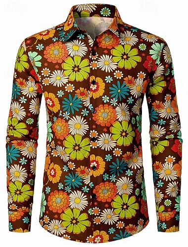  Retro Vintage Boho 1970er Hemd Hippie Blumen Herren Halloween Karneval Musikfestival Retro-Mottoparty Erwachsene Hemd