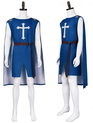  Retro / vintage Middelalderkostumer 17. århundrede Cosplay kostume Maskerade Ridder Korsfarer Rund hals Udklædning Herre Maskerade Fest / aften Voksen Bælte Alle årstider