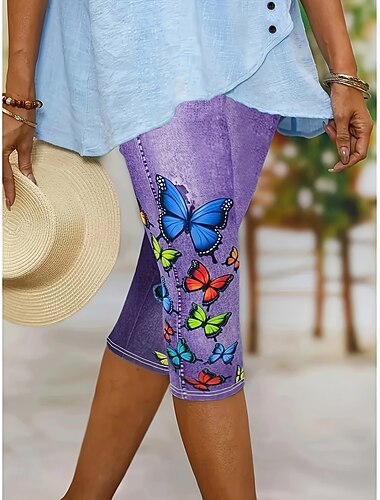  Damen Leggings Capri Pants Hohe Elastizität Urlaub Vintage Mode Wade-lange Hohe Taille Grafik Schmetterling Druck Thermisch Warm Atmungsaktiv Weich Dehnbar Formal Outdoor Urlaub