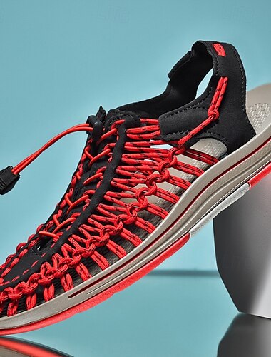  Baskets pour hommes, chaussures de course rouges et grises avec un design tricoté unique et une semelle flexible pour le sport et le quotidien