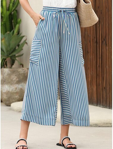  Damen Weites Bein Chinos Urlaub Mode Streetwear Volle Länge Hohe Taille Einfach Elastischer Bund Drucken Bequem Weich Mikroelastisch Outdoor Urlaub Straße Rot orange Blau Orange Grün Sommer Frühling