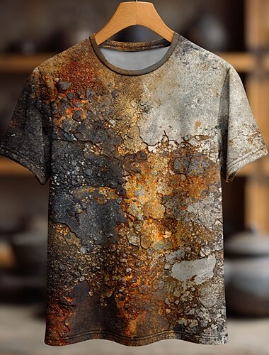  Herren Optische Täuschung T Shirt Kurzarm T-Shirt 3D-Druck Rundhalsausschnitt Hemd Retro Vintage Vintage-Retro Party Straße Lässig Gelb Leicht Braun Braun Sommer Frühling Ganzjahres Bekleidung S M L