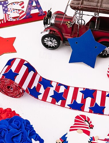  Patriotisches Band zum 4. Juli, Unabhängigkeitstag, USA-Flagge, Sterne, Band, Auto- und Heimdekor, Party-Schleifendekoration für drinnen und draußen, rot, weiß, blau