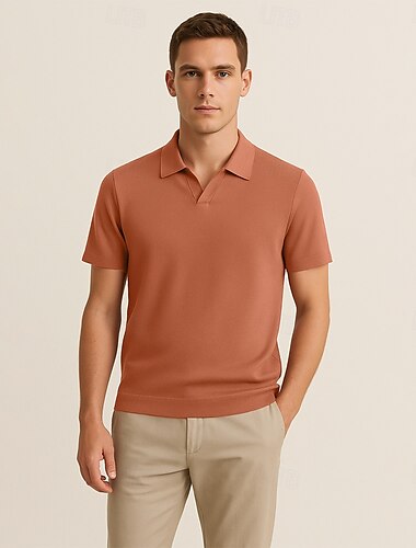  Herren Poloshirt aus Seide, Baumwolle und Lyocell, lässig, mit Möwenkragen, kurzärmlig, Basic-Stil, einfarbig, Jacquard, einfarbig, Sommer, Frühling, Herbst, normale Passform, schwarz, weiß, himmelblau, orange