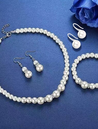  Brautschmuck-Sets 1 Set Perlen-Strass-Ohrringe, Halskette, Armbänder, elegantes, stilvolles, süßes Schmuckset für Hochzeitsfeiern und besondere Anlässe