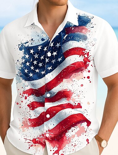  Tag der Unabhängigkeit Herren Amerikanische US-Flagge Patriotisch Vierter Juli Hemd Sommerhemd Knopfhemd Kurzarm Modisch lässig Outdoor Ferien Sommer Frühling Umlegekragen 3D-Druck Hemden mit Kragen