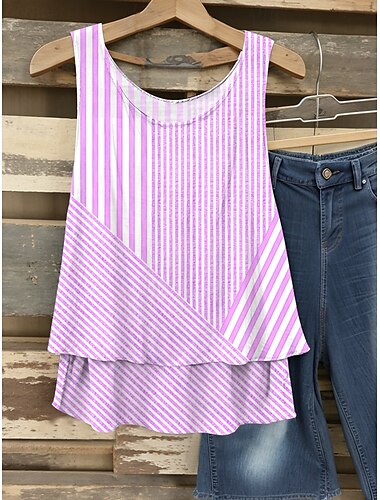  Damen Camisole-Tanktop Grafik Gestreift Elegant Romantisch Lässig Ärmellos V Ausschnitt Normale Oberteile Täglich Patchwork Druck Rosa Blau Purpur Grün Sommer Frühling