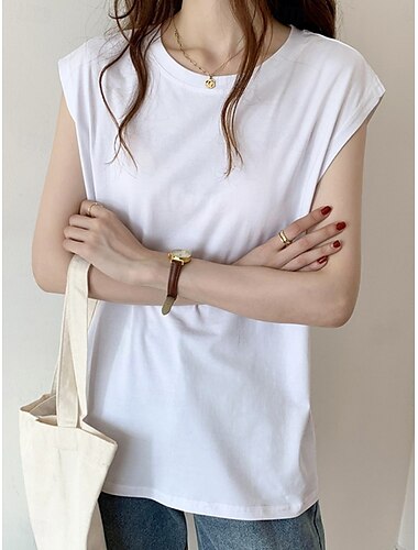  Damen Camisole-Tanktop Einfarbig Täglich Basic Lässig Ärmellos Rundhalsausschnitt Normale Oberteile Täglich Schwarz Weiß Gelb Blau Braun Sommer