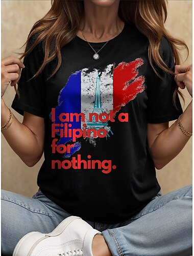  French Women's T Shirt Graphic Flag Letter Vintage Stylish Classic Short Sleeve Crew Neck Round Neck Regular Tops Daily Weekend Print Black White Pink Blue Purple Summer Spring