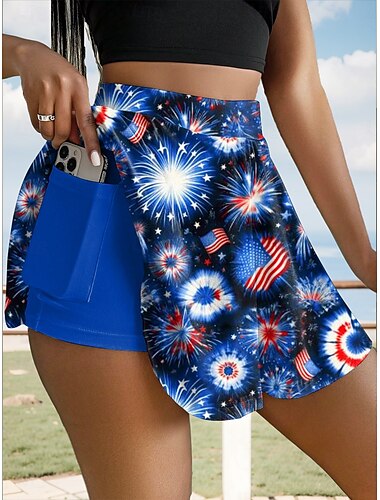  Unabhängigkeitstag Damen Patriotic Fourth of July Rock Mode Casual Mini Hohe Taille Röcke Grafisch Stretchy Täglich Schwarz Rot Blau Sommer Polyester