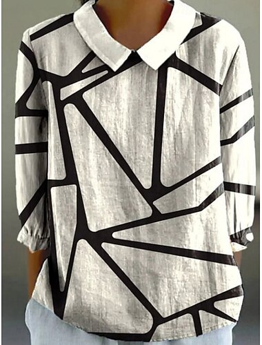  Mulheres Camisa Social Floral Gráfico à moda Casual Manga Longa Colarinho de Camisa Tops regulares Diário Botões Imprimir Preto Branco Azul Laranja Marron Verão Primavera