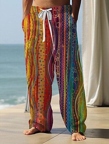  Homme Géométrique Lignes / Vagues Abstrait Pantalons Pantalons Amples Pantalon décontracté Taille Moyenne Occasionnel Extérieur Vacances Poches Latérales in in france they say Pontalon wide leg