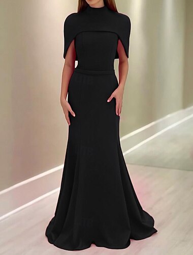  2-in-1 Capekleid, pink, Meerjungfrau/Trompete, Abendkleid, elegantes Kleid, formelles, halbformelles Hochzeitskleid, bodenlang, ärmellos, Rollkragen, mit Stretch-Krepp 2025