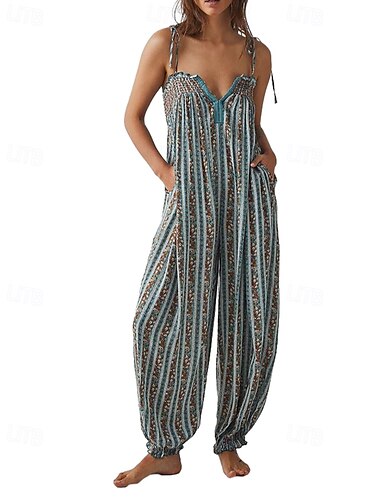  Damen Normal Overall Streetwear Blumen Ärmellos U-Ausschnitt Druck Täglich Wochenende Normale Passform Schwarz Weiß Purpur Sommer