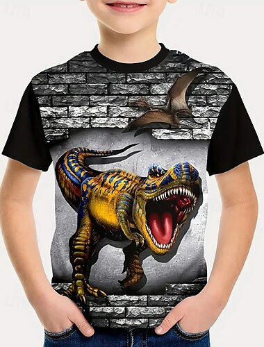  Boys 3D Animal Dinosaur T shirt Tee Short Sleeve Summer Spring Fashion Basic Kids 4-12 Years Crew Neck Outdoor Casual Daily Regular Fit