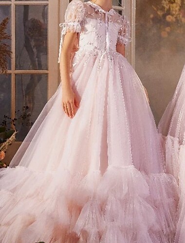  Ballkleid Knielang Blumenmädchenkleid Quinceañera Gefrorene Elsa Mädchen Süßes Ballkleid Tüll mit Gerafft Königlicher Stil Tutu Fit 3-16 Jahre