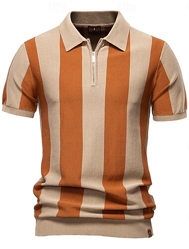  Herren Polo Strick-Polopullover Formell Arbeit Umlegekragen Kurzarm Bequem Old-Money-Stil Gestreift Vertikale Streifen Stripe-Trim Streifen Frühling Schwarz Gelb Marineblau Polo