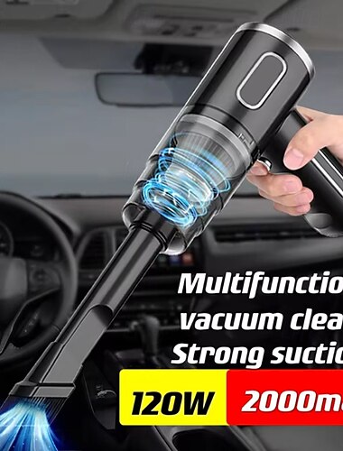  Aspiradora de coche inalámbrica de 120 W: soplador de polvo portátil de mano de alta succión con batería de 2000 mAh para uso doméstico y en el coche.