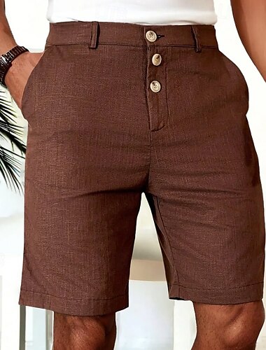  Herren Shorts Leinenshorts Sommershorts Strandshorts Knöpfe Tasche Gerader Schnitt Einfach Komfort Atmungsaktiv Knielang Outdoor Party Büro Mode Geschäftlich Schwarz Weiß