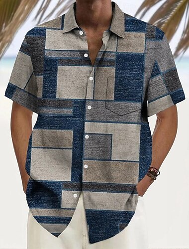  Homme Géométrique Bloc de Couleur Patchwork Chemise Chemise d'été Chemise Boutonnée Manche Courte Mode Décontractée Vacances Fête Vêtements de rue Été Col Rabattu Impression 3D Une poche avant