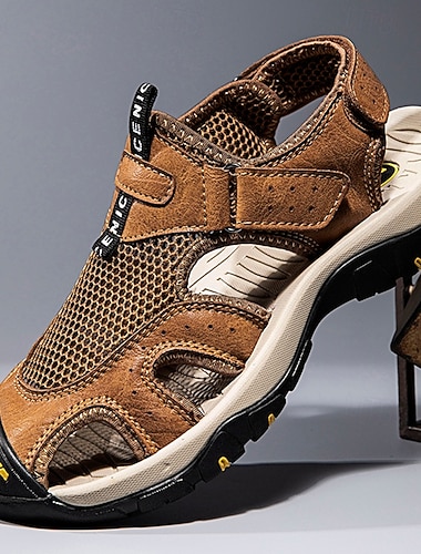  Sandali da trekking da uomo, marroni, con punta chiusa, tomaia in mesh traspirante, suola ammortizzata, stile avventuroso per adulti, adatti per sentieri di montagna, passeggiate nei boschi, campeggio estivo