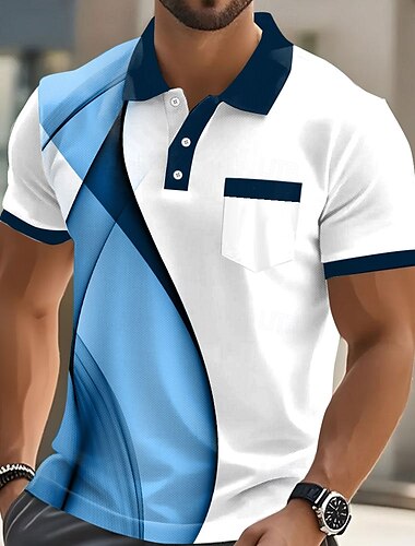  Männlich Geometrisch Linie Polo Kurzarm Umlegekragen Geschäftlich Sport & Outdoor Athleisure Alltagstauglich Knöpfe Tasche Sommer Meerblau Rubinrot Grau