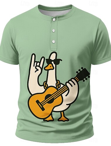  男性用 おかしい Tシャツ ヘンリーシャツ 半袖 デザイナー レトリ／ヴィンテージ カジュアル ストリート カジュアル 日常 夏 春 オールシーズン ライトグリーン ブルー レッド グリーン ヘンリーカラー ヘンリー ヘンリーTシャツ