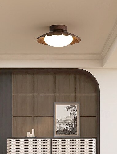  Moderní stropní svítidlo do chodby, bílé mléčné stínidlo, malé kovové stropní svítidlo do dřeva, vintage farmářský styl, blízko stropní lampy do koupelny, kuchyně, chodby, vstupu, 25 cm, 110-240 V