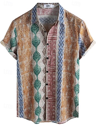  Retro Vintage Boho 1970s Shirt Hawaiian Shirts Hippie Stripe Men's Halloween Carnival Music Festival Beach Vacation Wear Retro Theme Party Adults' Shirt