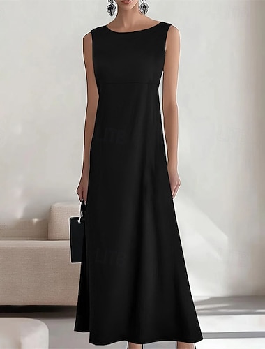  Damen Langes Kleid Maxikleid Freizeitkleid Sommerkleid Mode Outdoor Party Ferien Normale Passform Einfach Ärmellos Rundhalsausschnitt Blau Schwarz Wein Sommer