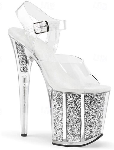  Dames Sandalen Romeinse schoenen Hak Laarzen Voor Binnen Club Dij hoge laarzen Gesp Plateau Ronde Teen Elegant Casual minimalisme PVC Gesp Zwart Zilver Geel