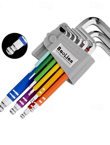  9-tlg. Regenbogen-Inbusschlüssel-Set, Sechskantschlüssel-Set mit farbigem kurzen und langen Schenkel, Kugel- und Torx-Ende, metrisch