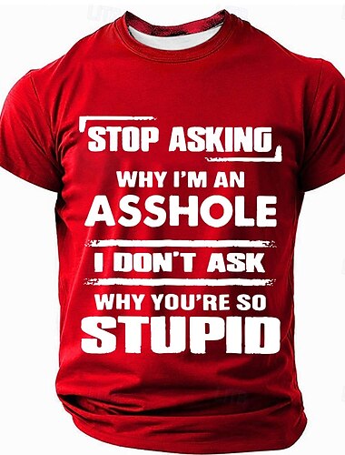  男性用 皮肉 失礼 Tシャツ 半袖 Tシャツ 3Dプリント クルーネック シャツ ファッション 日常 ベーシック ストリート カジュアル 日常 ブラック ルビーレッド ブルー 夏 春 オールシーズン 衣類 S M L XL XXL XXXL