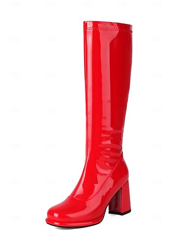  Retro Vintage 1970er Groovy Schuhe Gogo Stiefel Disco Lack-Latex glänzend Metallisch Damen Halloween Karneval Musikfestival Pride Parade Retro-Mottoparty Erwachsene Schuhe