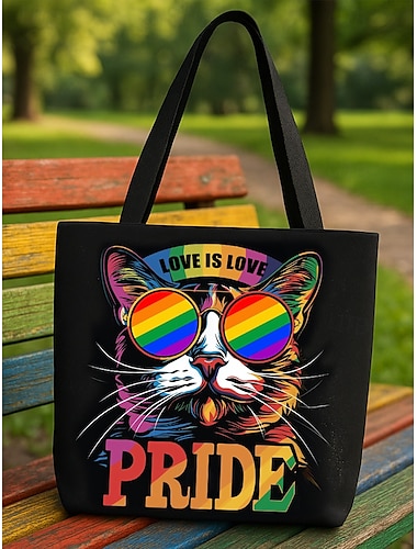  сумка-тоут с принтом радужного кота/сердца/подсолнуха — дизайн «love is love», прочная холщовая сумка через плечо для женщин и мужчин, идеально подходит для парадов, фестивалей и повседневного использования