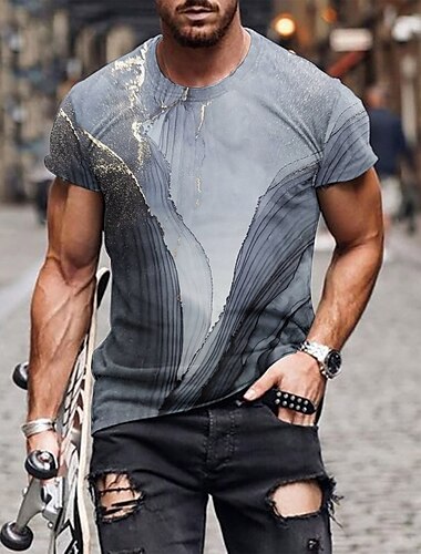  Herren T-Shirt Kurzarmshirt Kurzarm Rundhalsausschnitt Frühling & Herbst Muster Mode Designer Druck Urlaub Straße Ausgehen Wein Schwarz Blau Top T-Shirt für Herren