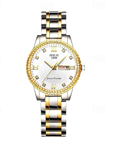  Die neue Damen-Quarzuhr mit Diamantbesatz und Doppelkalender, Stahlarmband und leuchtendem Zifferblatt ist eine einfache und vielseitige Sportarmbanduhr