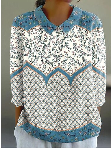  Dames Overhemd Bloemig Grafisch Vintage Tropisch Dagelijks Lange mouw Overhemdkraag Normale tops Dagelijks Knop Afdrukken Zwart Lichtgroen blauw Paars Groen Zomer Lente