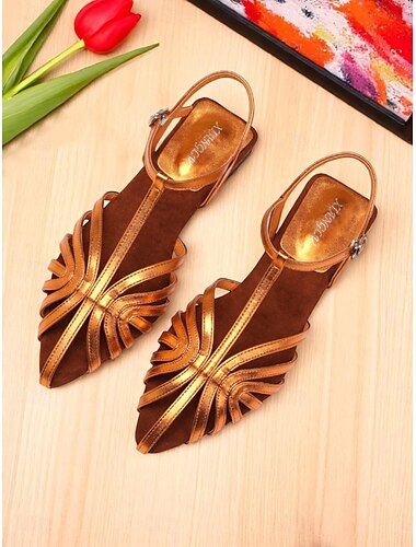  Flache Sandalen mit metallischem T-Riemen für Damen – Cutout-Design im Vintage-Retro-Chic der 1950er-Jahre, Sommerschuhe aus Kunstleder für Damenpartys und Alltagsoutfits